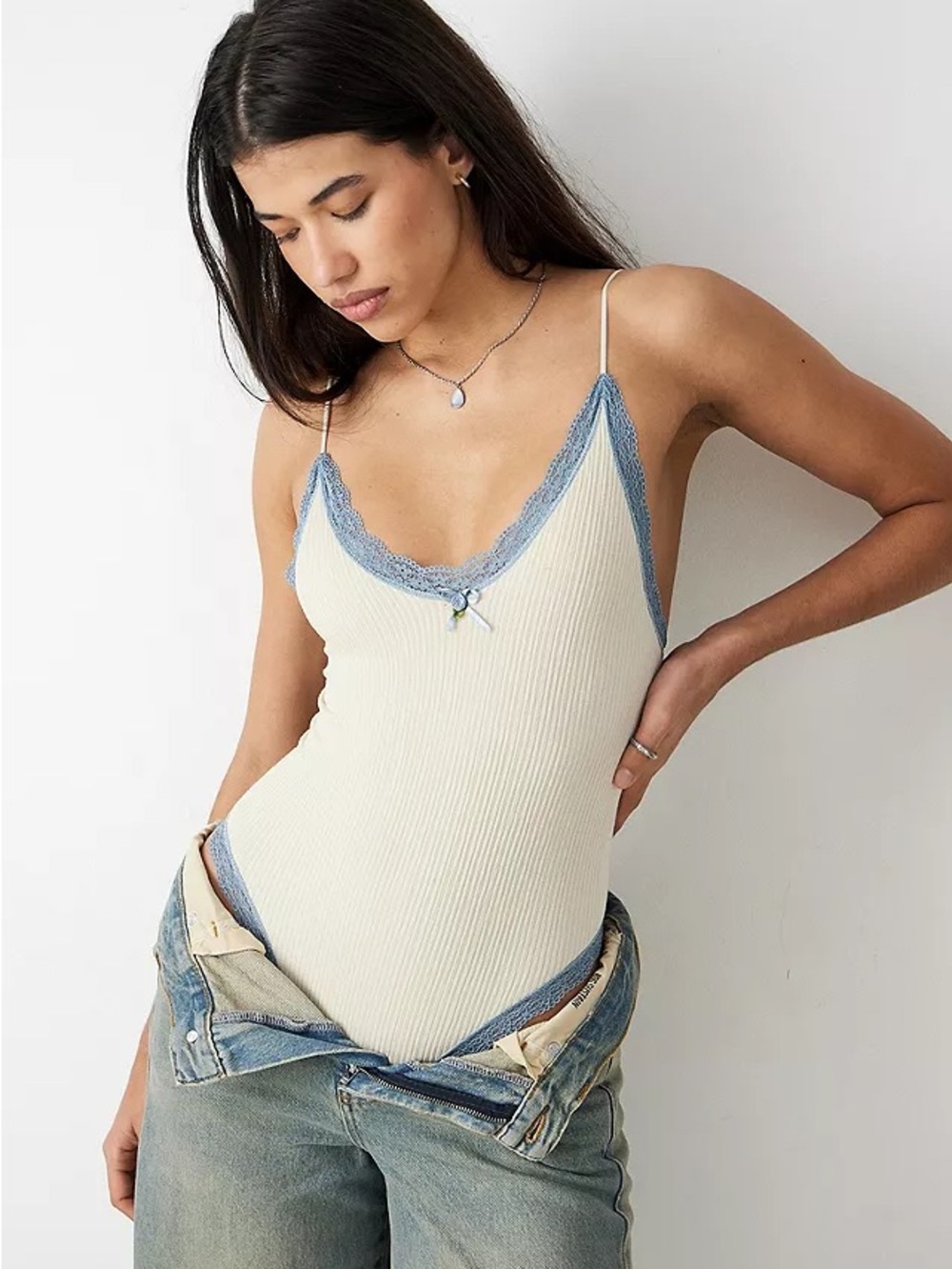Urban Outfitters Out From Under Bodysuit Cream Baby Blue Fairy Coquette S/M